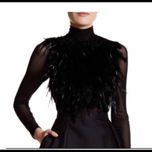 NWT Gracia feather mesh long sleeve top shirt sz S